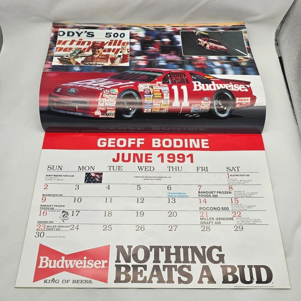 1991 Stock Car Racing Calendar Wallace Irvan Petty Bondine Marlin Allison Jarret
